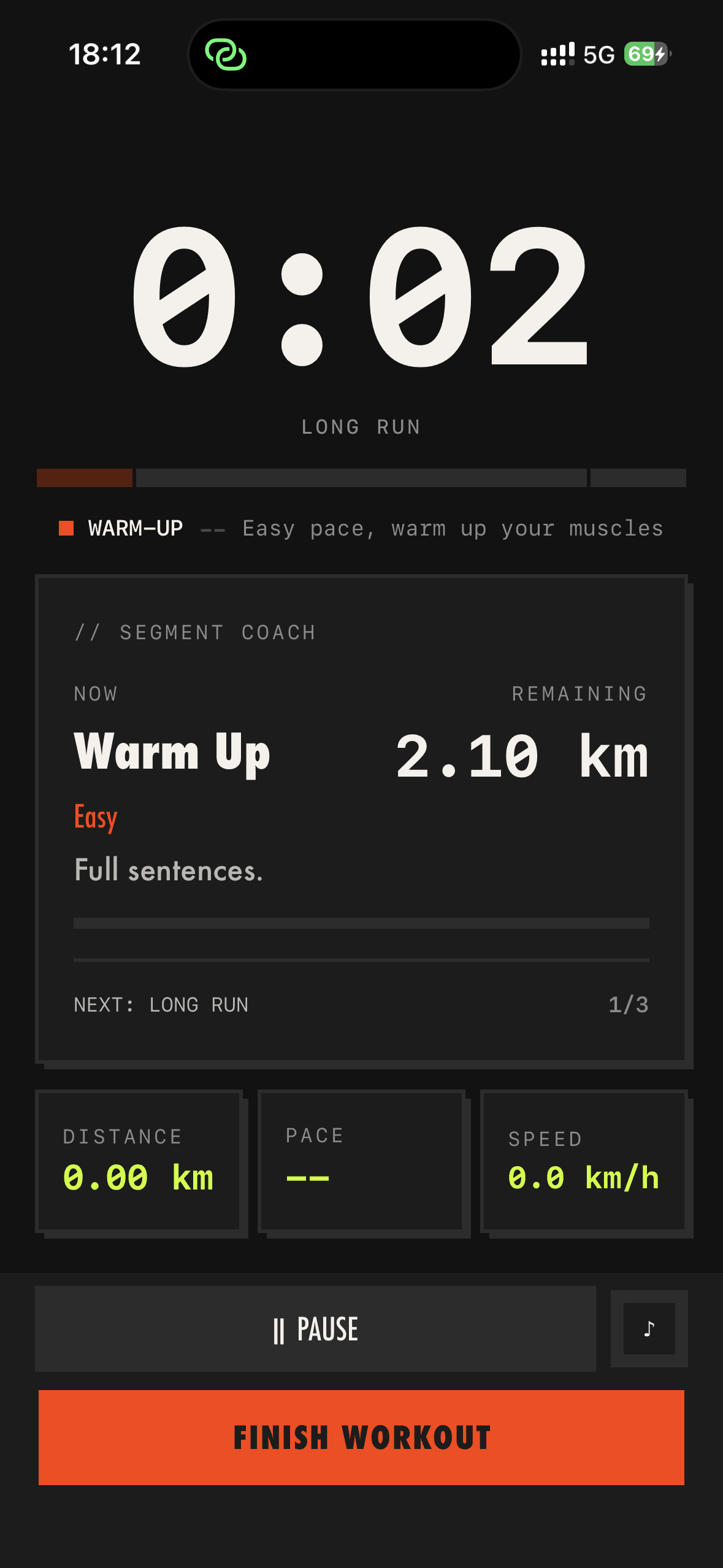 42K Run Live Workout screen