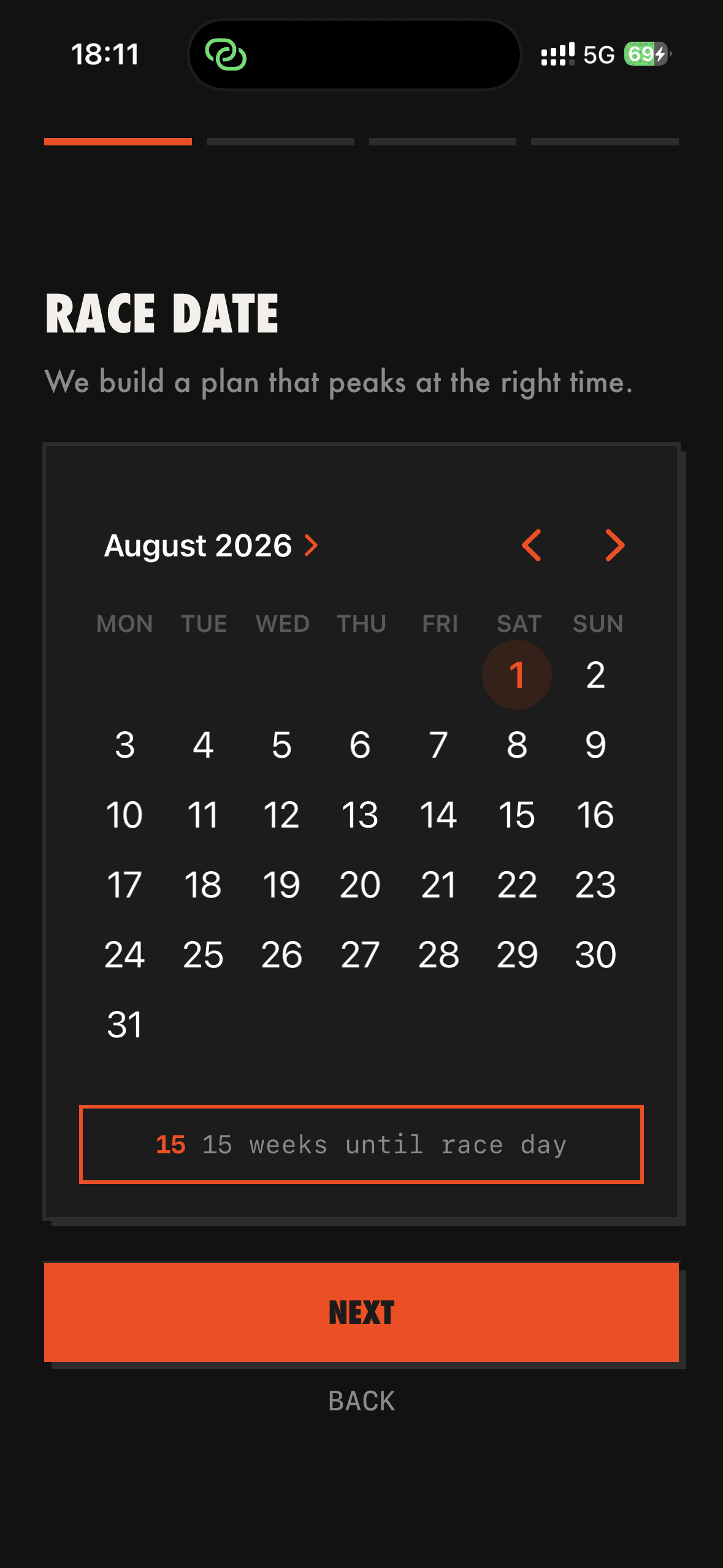 42K Run Race Date screen