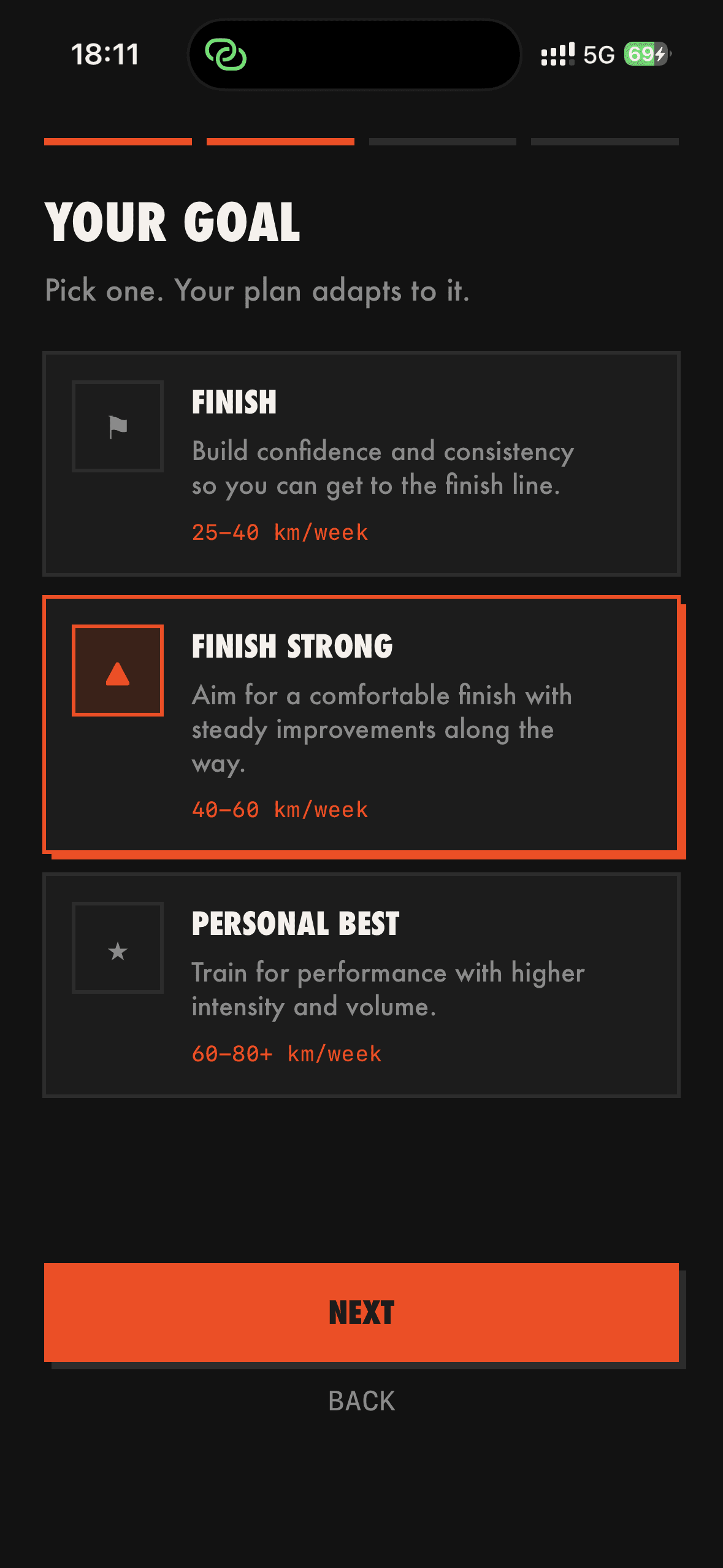 42K Run Your Goal screen