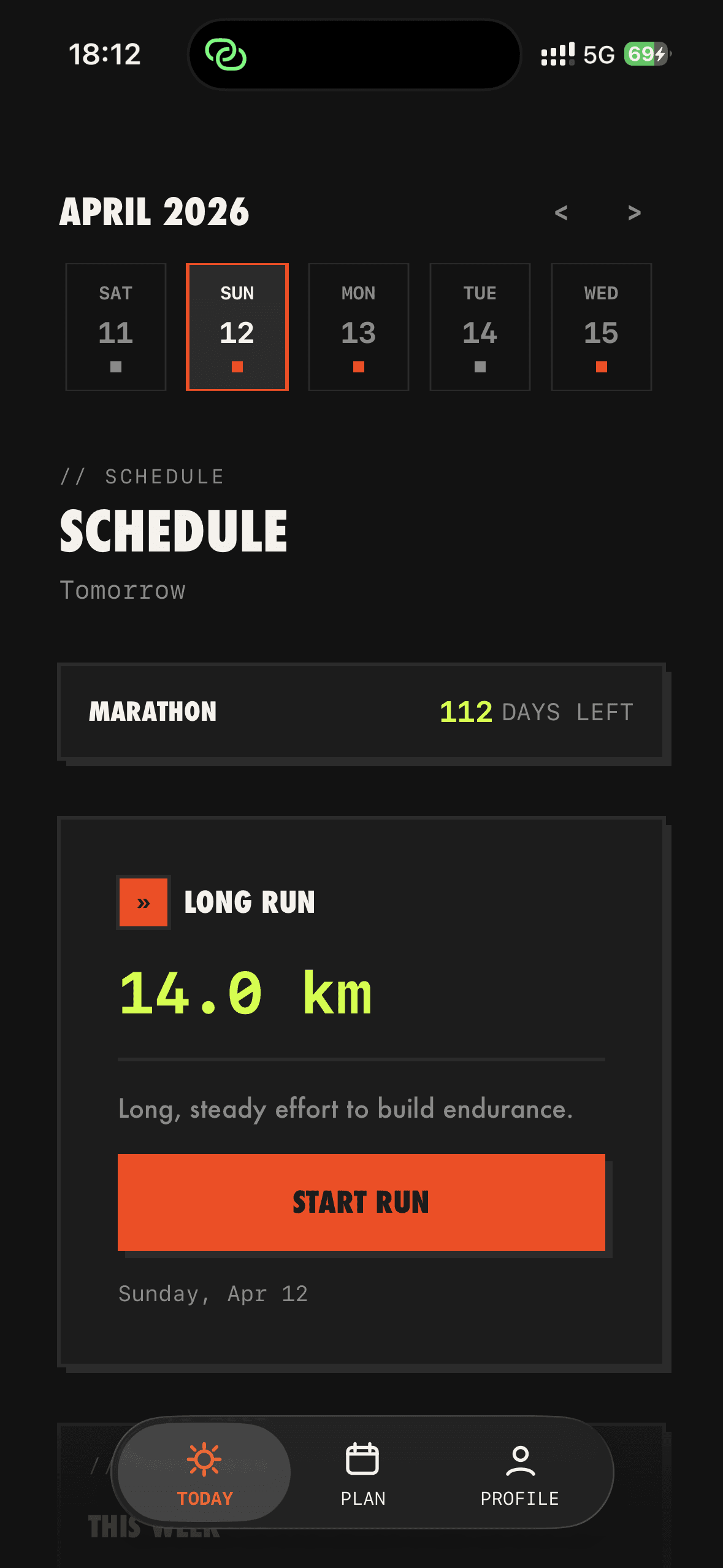 42K Run Today screen