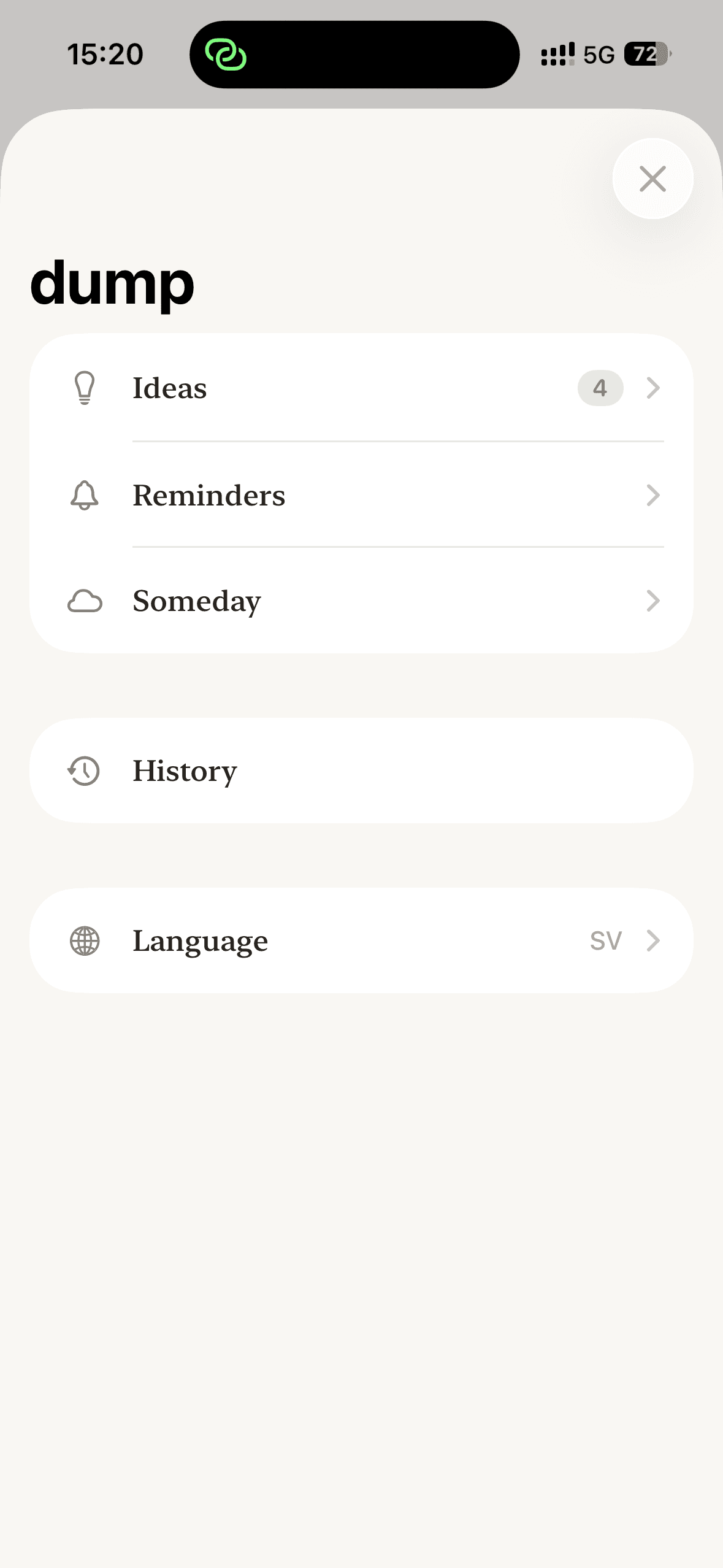 dump home screen