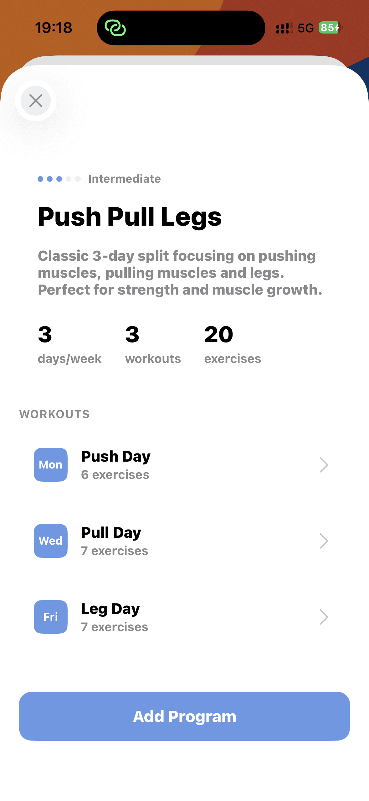 Stride Program Detail screen