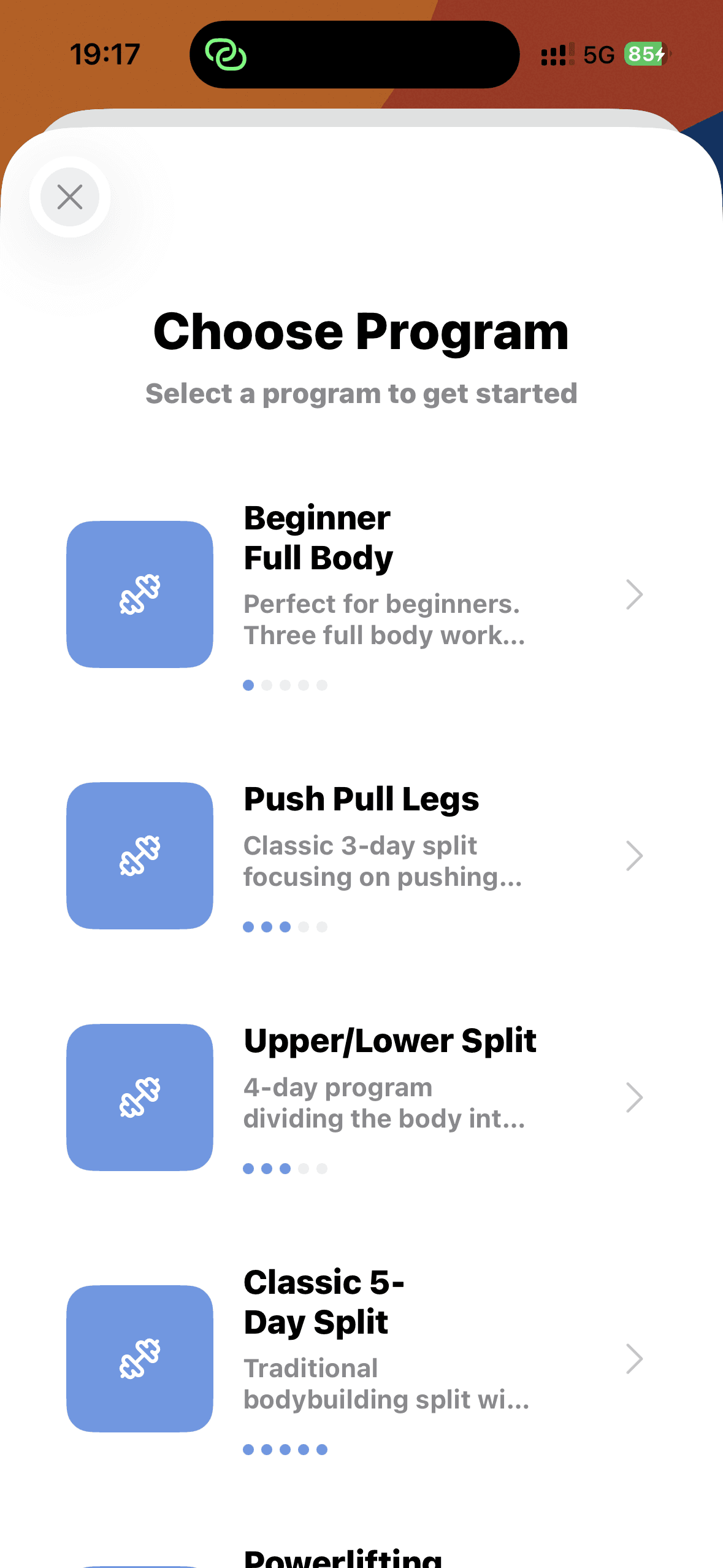 Stride Programs screen