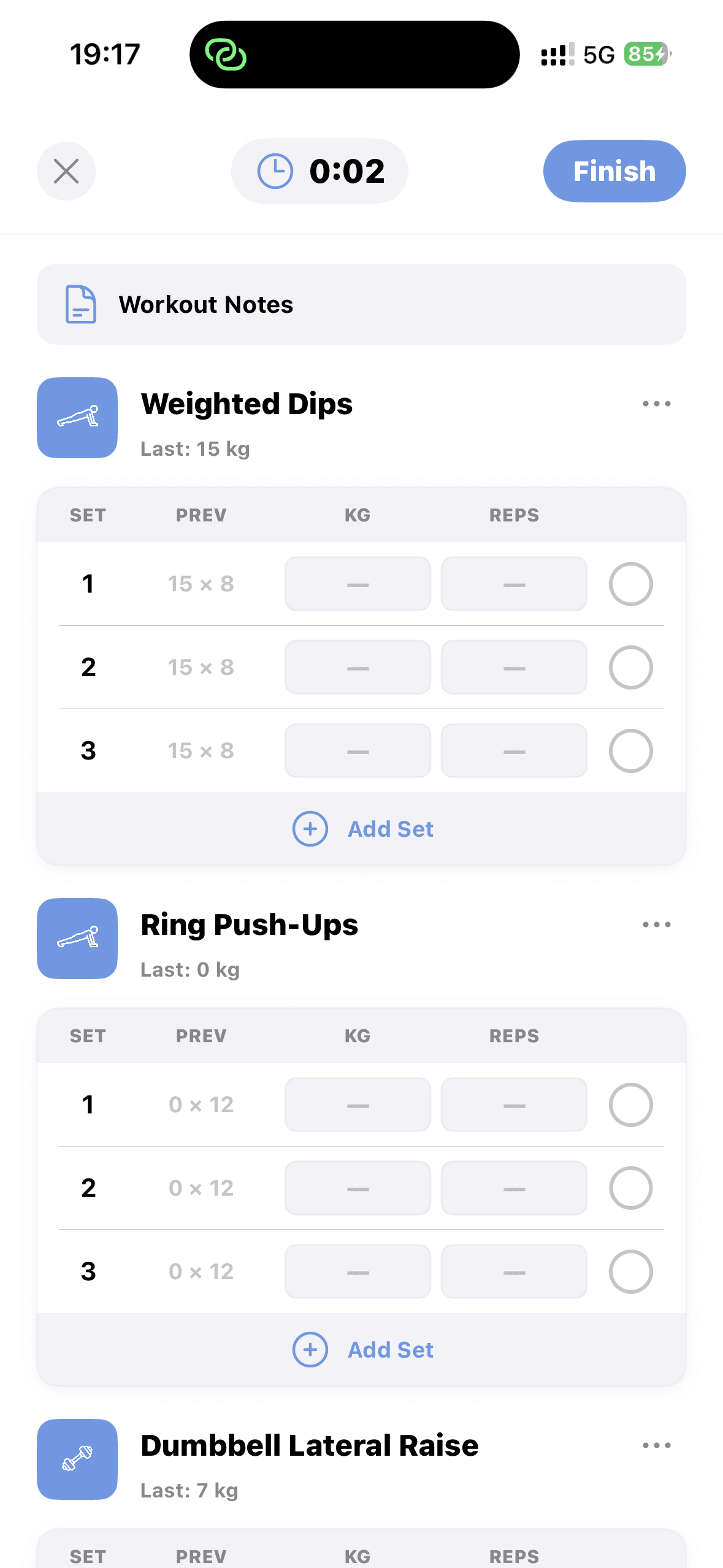 Stride Active Log screen