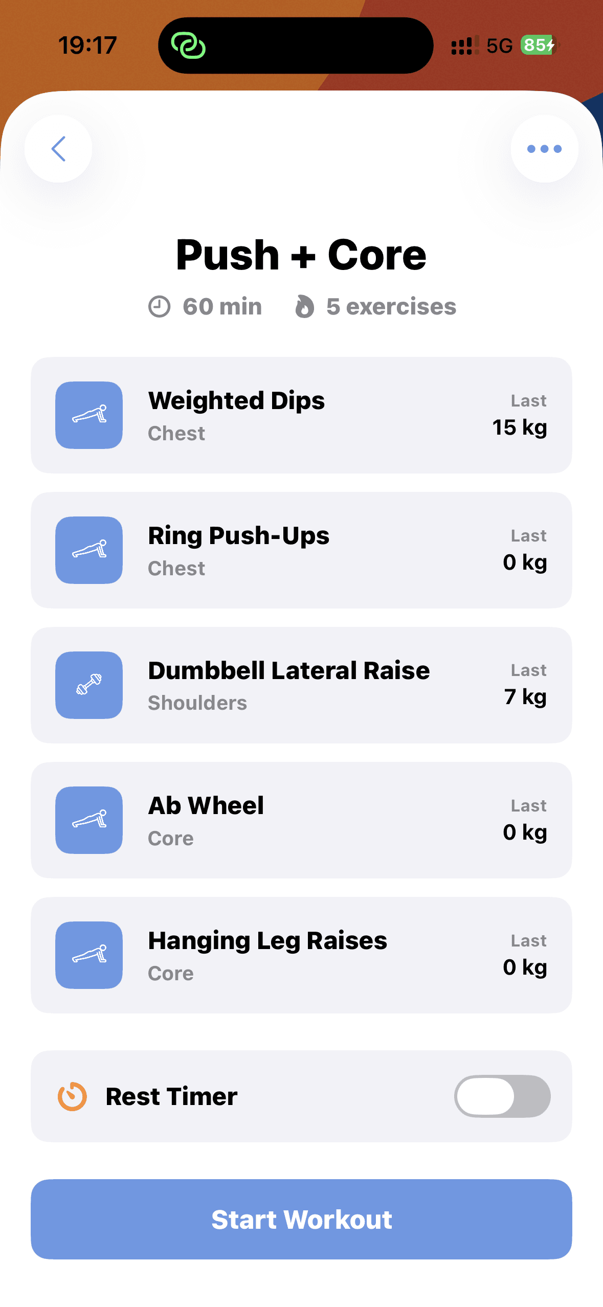 Stride Workout screen