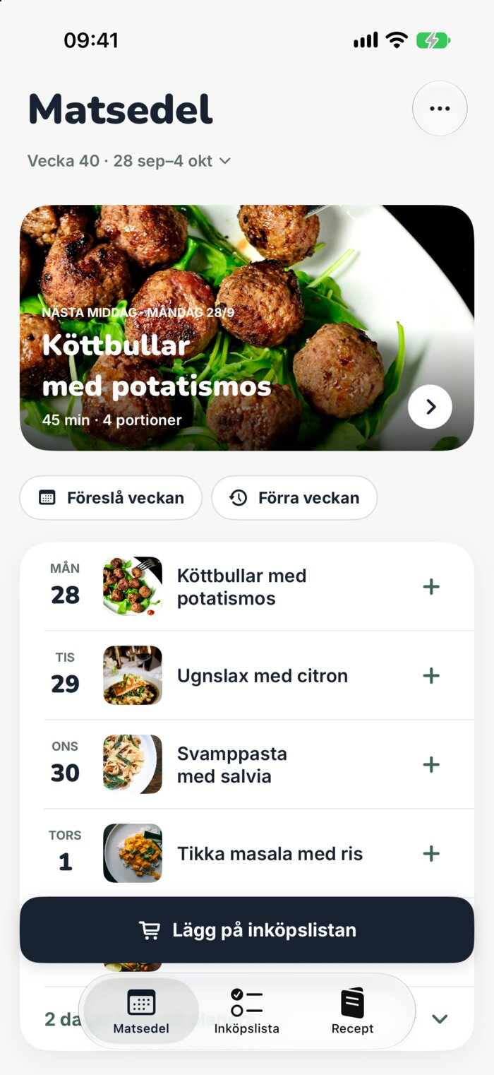 Matlista interface on iPhone
