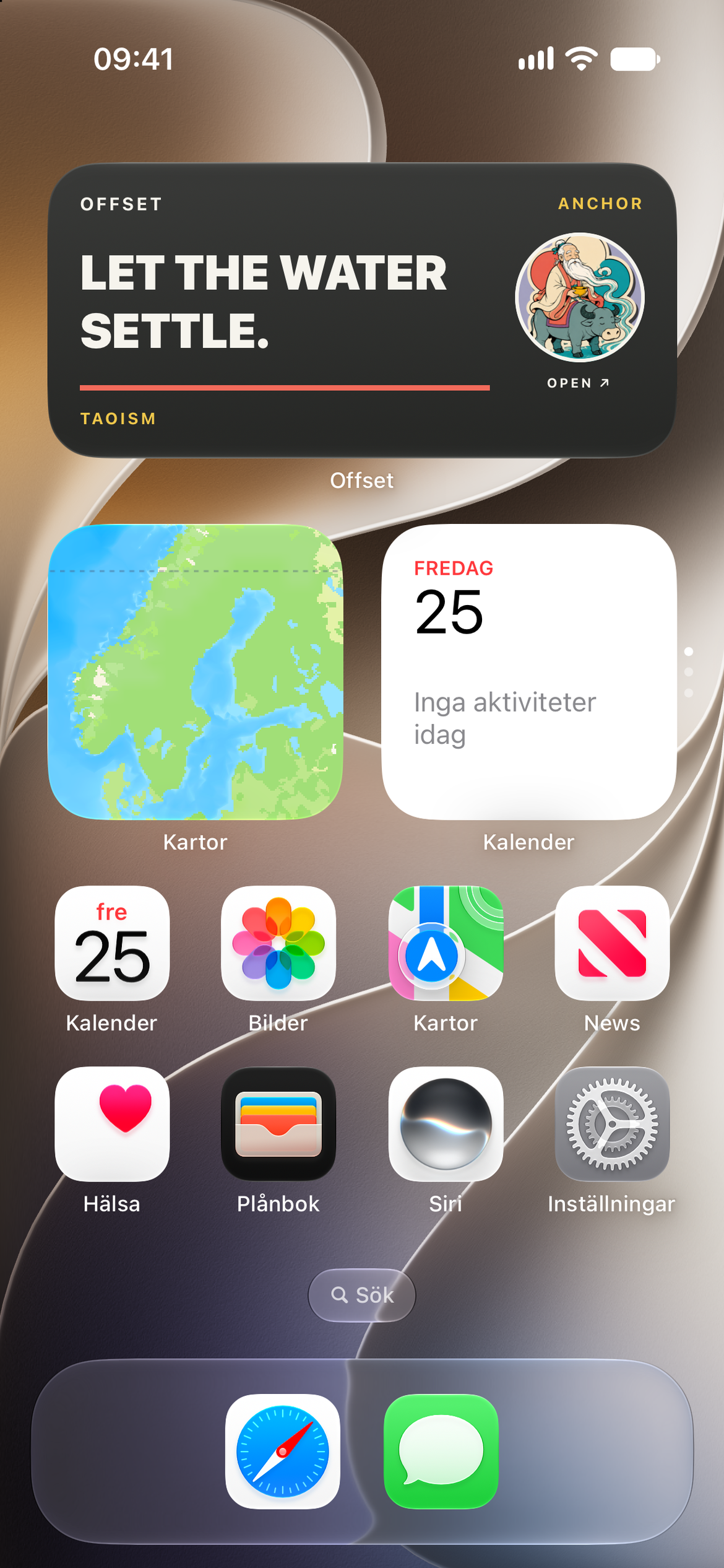 A saved perspective in the home screen widget
